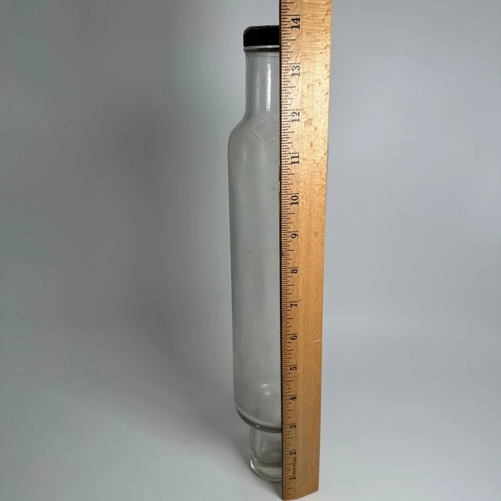 Vintage Glass Rolling Pin Clear Original Metal Cap Hollow Pastry Rustic Kitchen
